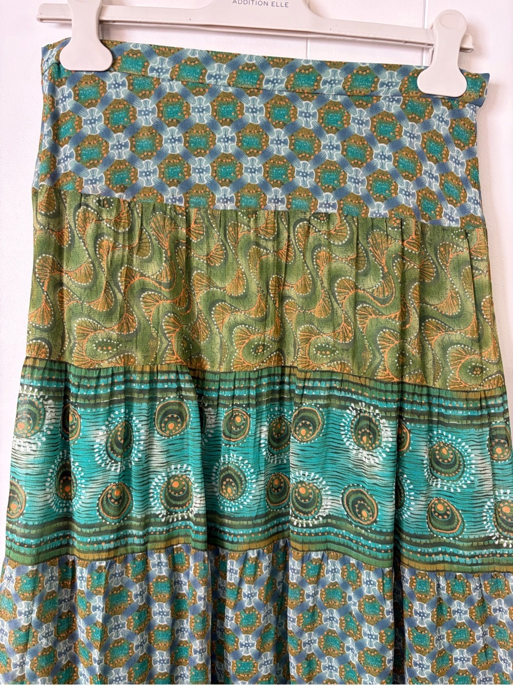 Vintage Boho Sequin Tiered Midi Maxi Skirt Size Medium Green Blue Festival Fairy - Picture 5 of 11